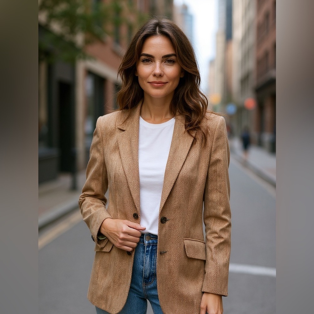 Vintage Escada Sport Mini-Herringbone Salmon Linen Jacket